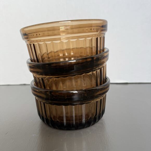 3.75 INCH ANCHOR HOCKING BROWN DISH G3484 SET OF THREE (3) CUSTARD CUP OVEN SAFE - Picture 2 of 8
